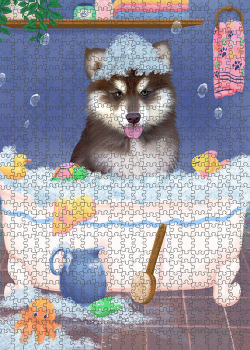 Rub A Dub Dog In A Tub Alaskan Malamute Dog Portrait Jigsaw Puzzle for Adults Animal Interlocking Puzzle Game Unique Gift for Dog Lover's with Metal Tin Box PZL197