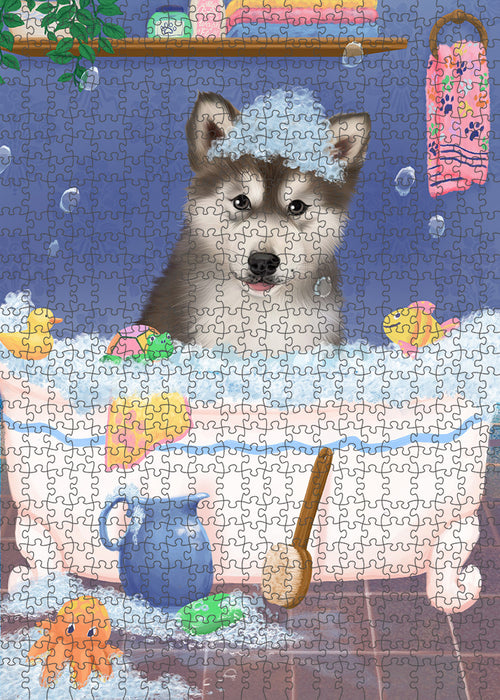 Rub A Dub Dog In A Tub Alaskan Malamute Dog Portrait Jigsaw Puzzle for Adults Animal Interlocking Puzzle Game Unique Gift for Dog Lover's with Metal Tin Box PZL198