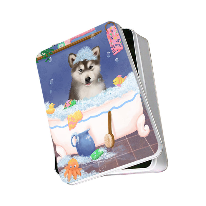 Rub A Dub Dog In A Tub Alaskan Malamute Dog Photo Storage Tin PITN57229