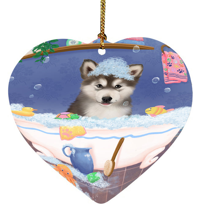 Rub A Dub Dog In A Tub Alaskan Malamute Dog Heart Christmas Ornament HPORA58526