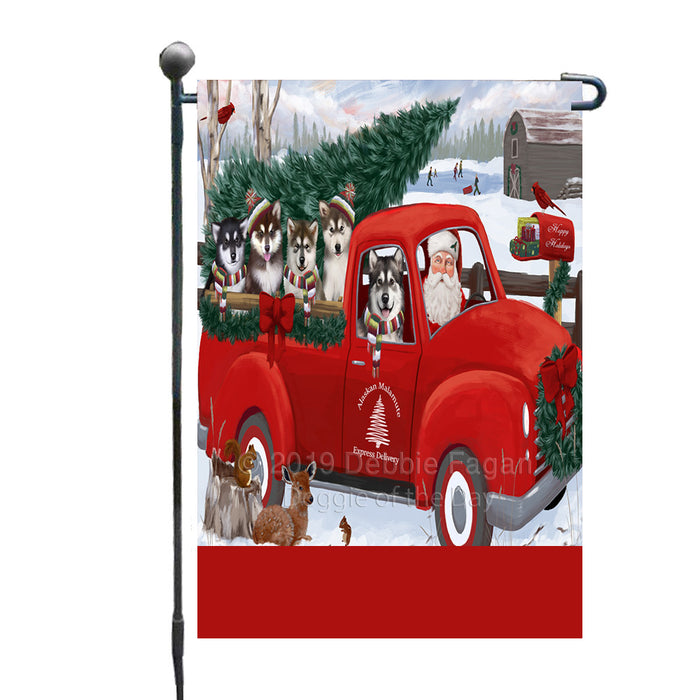 Personalized Christmas Santa Red Truck Express Delivery Alaskan Malamute Dogs Custom Garden Flags GFLG-DOTD-A57614