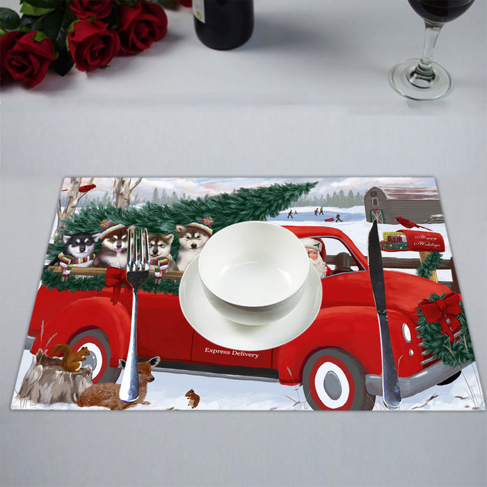 Christmas Santa Express Delivery Red Truck Alaskan Malamute Dogs Placemat