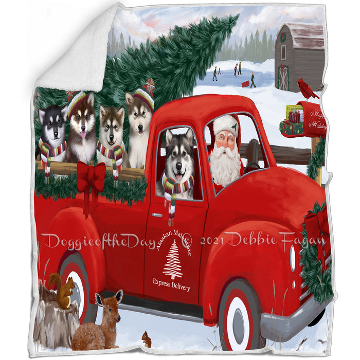 Christmas Santa Express Delivery Red Truck Alaskan Malamutes Dog Family Blanket BLNKT112350