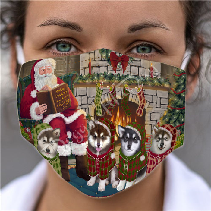 Christmas Cozy Holiday Fire Tails Alaskan Malamute Dogs Face Mask FM48593