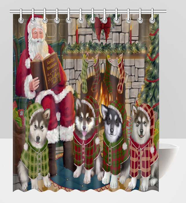 Christmas Cozy Holiday Fire Tails Alaskan Malamute Dogs Shower Curtain