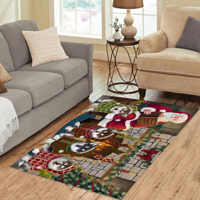 Christmas Cozy Holiday Fire Tails Alaskan Malamute Dogs Area Rug