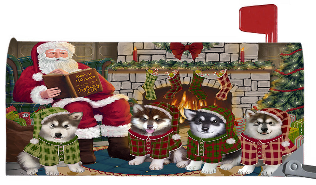 Christmas Cozy Holiday Fire Tails Alaskan Malamute Dogs 6.5 x 19 Inches Magnetic Mailbox Cover Post Box Cover Wraps Garden Yard Décor MBC48865