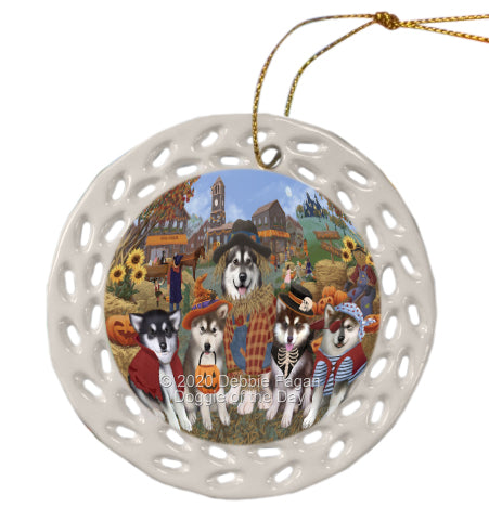 Halloween 'Round Town Alaskan Malamute Dogs Doily Ornament DPOR59412