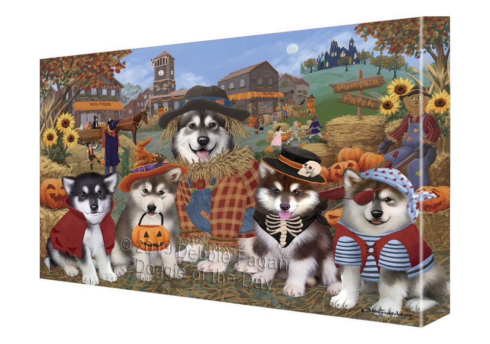 Halloween 'Round Town And Fall Pumpkin Scarecrow Both Alaskan Malamute Dogs Canvas Print Wall Art Décor CVS139220