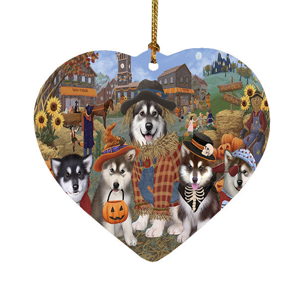 Halloween 'Round Town Alaskan Malamute Dogs Heart Christmas Ornament HPOR57459