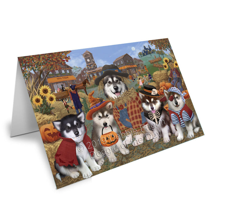 Halloween 'Round Town Alaskan Malamute Dogs Handmade Artwork Assorted Pets Greeting Cards and Note Cards with Envelopes for All Occasions and Holiday Seasons GCD77723