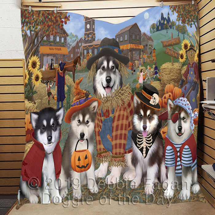 Halloween 'Round Town and Fall Pumpkin Scarecrow Both Alaskan Malamute Dogs Quilt