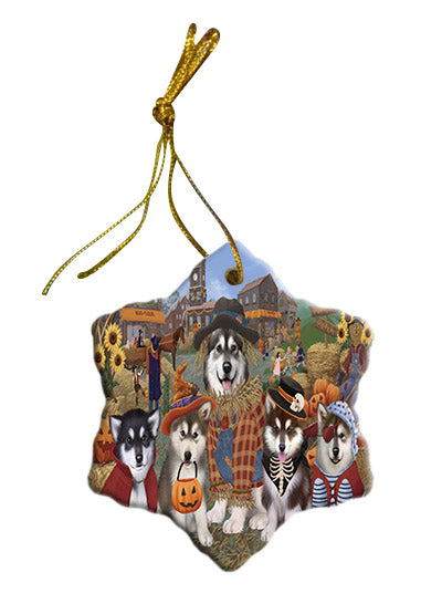 Halloween 'Round Town Alaskan Malamute Dogs Star Porcelain Ornament SPOR57459