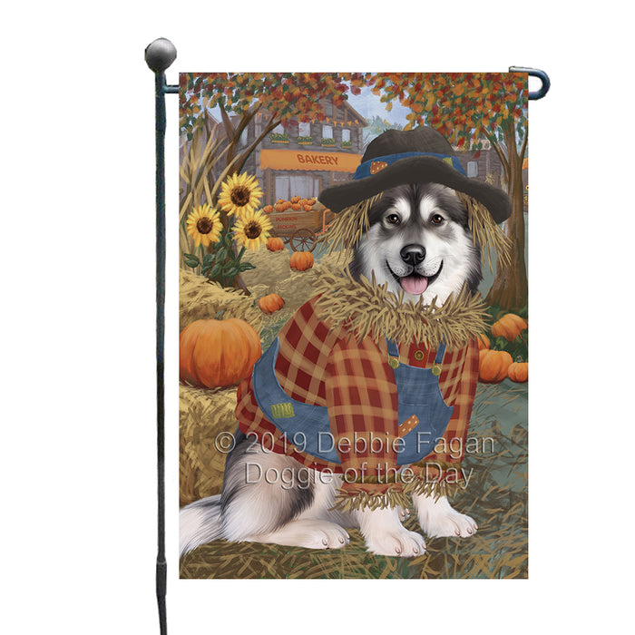 Halloween 'Round Town And Fall Pumpkin Scarecrow Both Alaskan Malamute Dogs Garden Flag GFLG65620