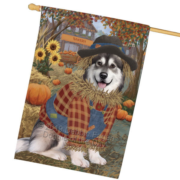 Halloween 'Round Town And Fall Pumpkin Scarecrow Both Alaskan Malamute Dogs House Flag FLG65676