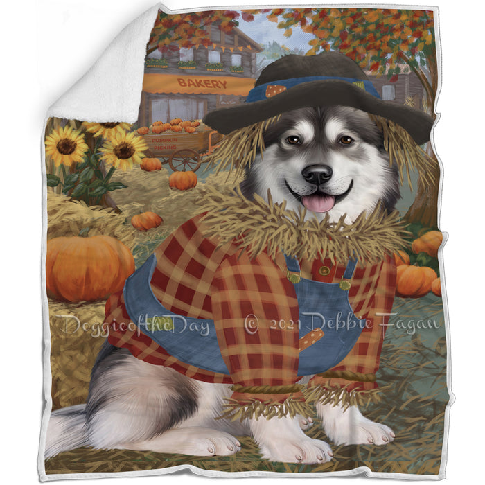 Halloween 'Round Town And Fall Pumpkin Scarecrow Both Alaskan Malamute Dogs Blanket BLNKT139142