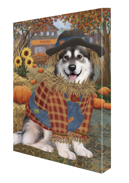 Halloween 'Round Town And Fall Pumpkin Scarecrow Both Alaskan Malamute Dogs Canvas Print Wall Art Décor CVS139769