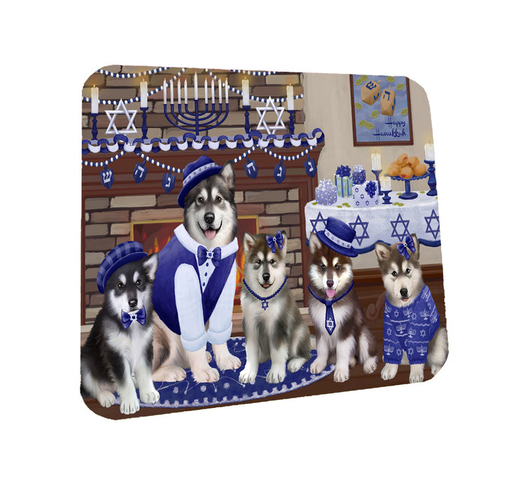 Happy Hanukkah Family Alaskan Malamute Dogs Coasters Set of 4 CSTA57537