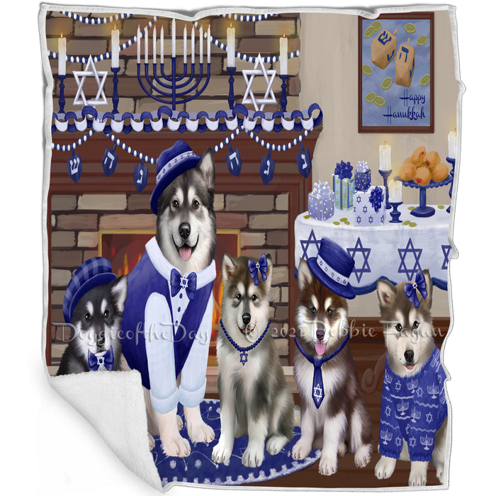 Happy Hanukkah Family and Happy Hanukkah Both Alaskan Malamute Dogs Blanket BLNKT140195