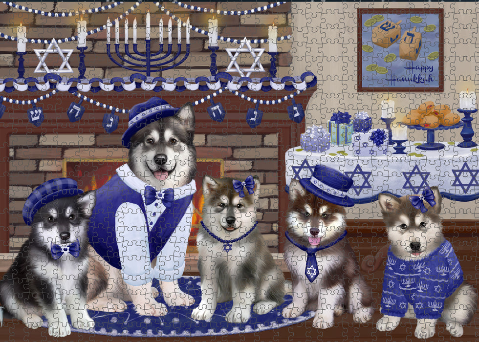 Happy Hanukkah Family and Happy Hanukkah Both Alaskan Malamute Dogs Puzzle with Photo Tin PUZL96632