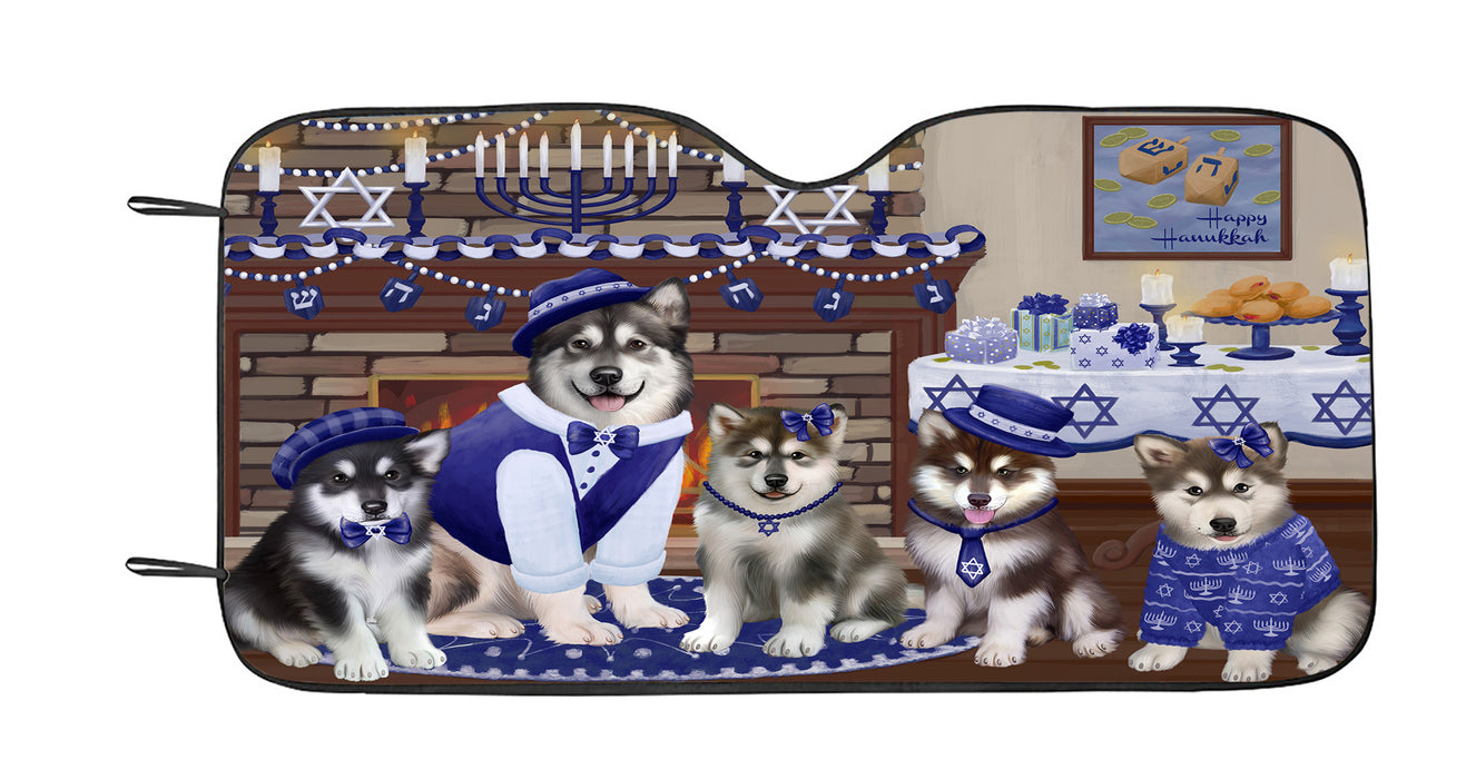 Happy Hanukkah Family Alaskan Malamute Dogs Car Sun Shade