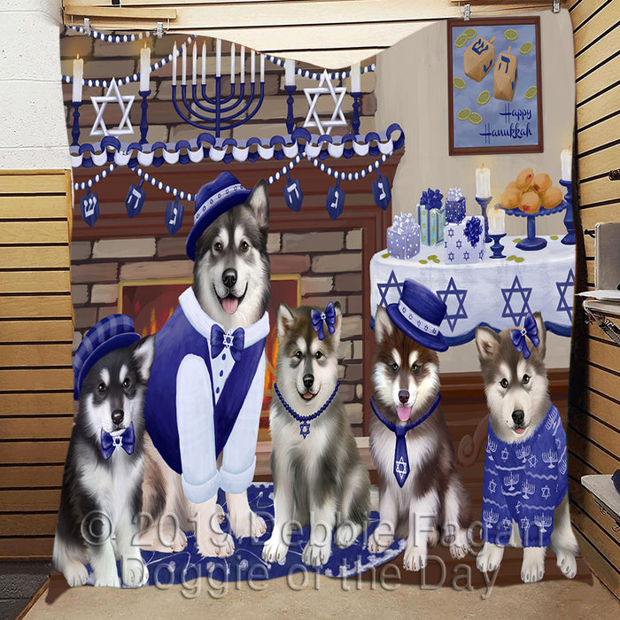 Happy Hanukkah Family and Happy Hanukkah Both Alaskan Malamute Dogs Quilt