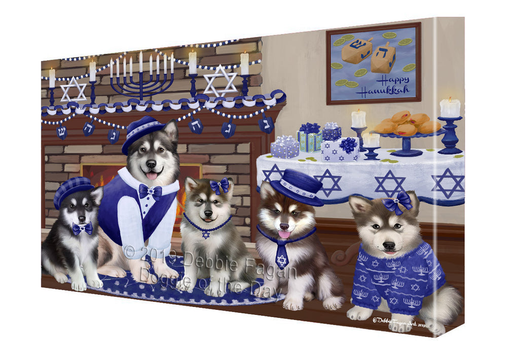 Happy Hanukkah Family and Happy Hanukkah Both Alaskan Malamute Dogs Canvas Print Wall Art Décor CVS140822
