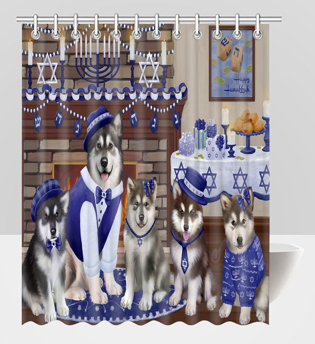 Happy Hanukkah Family Alaskan Malamute Dogs Shower Curtain