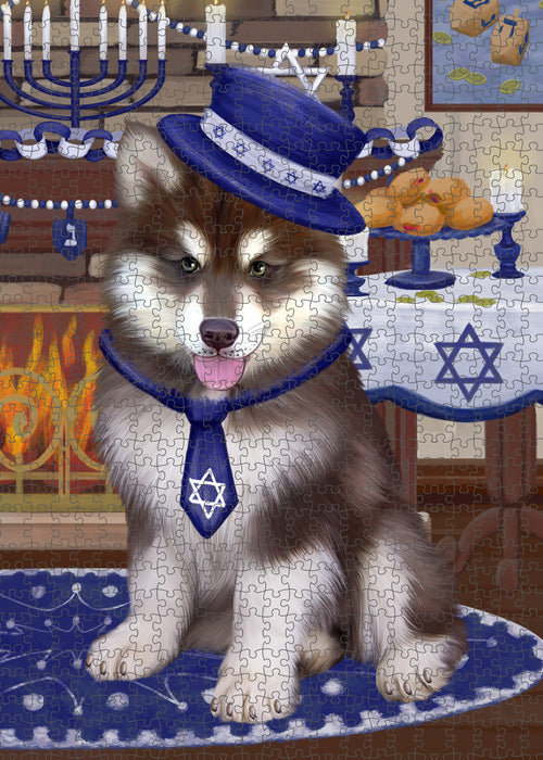 Happy Hanukkah Family and Happy Hanukkah Both Alaskan Malamute Dog Puzzle with Photo Tin PUZL96856
