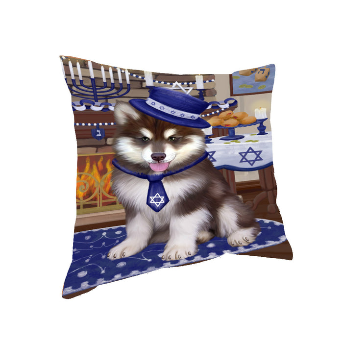 Happy Hanukkah Family and Happy Hanukkah Both Alaskan Malamute Dog Pillow PIL82948