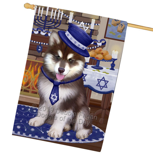 Happy Hanukkah Family and Happy Hanukkah Both Alaskan Malamute Dog House Flag FLG65737