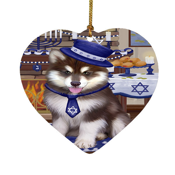 Happy Hanukkah Alaskan Malamute Dog Heart Christmas Ornament HPOR57637