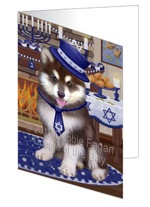 Happy Hanukkah Alaskan Malamute Dog Handmade Artwork Assorted Pets Greeting Cards and Note Cards with Envelopes for All Occasions and Holiday Seasons GCD78257