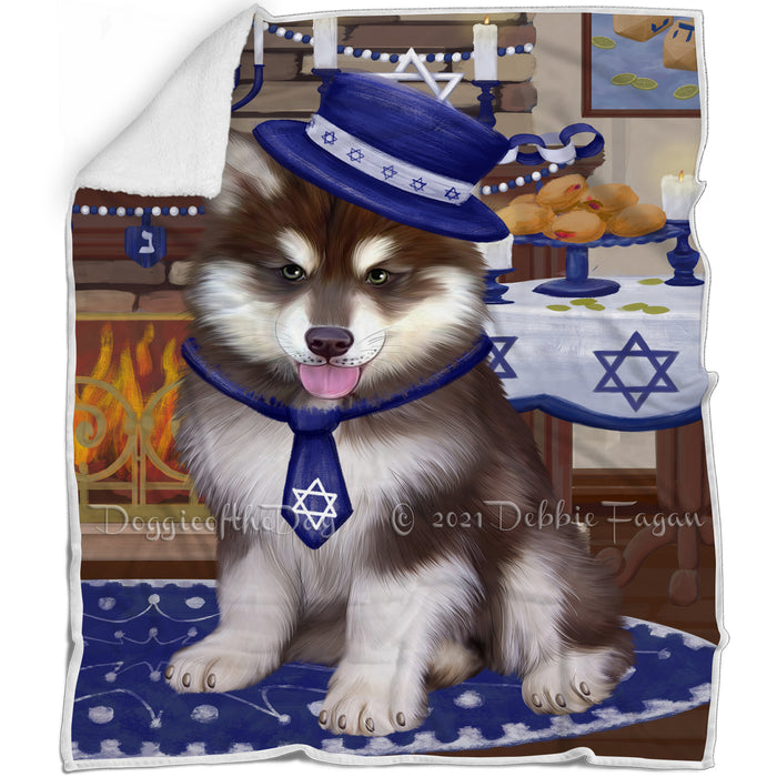 Happy Hanukkah Family and Happy Hanukkah Both Alaskan Malamute Dog Blanket BLNKT139691