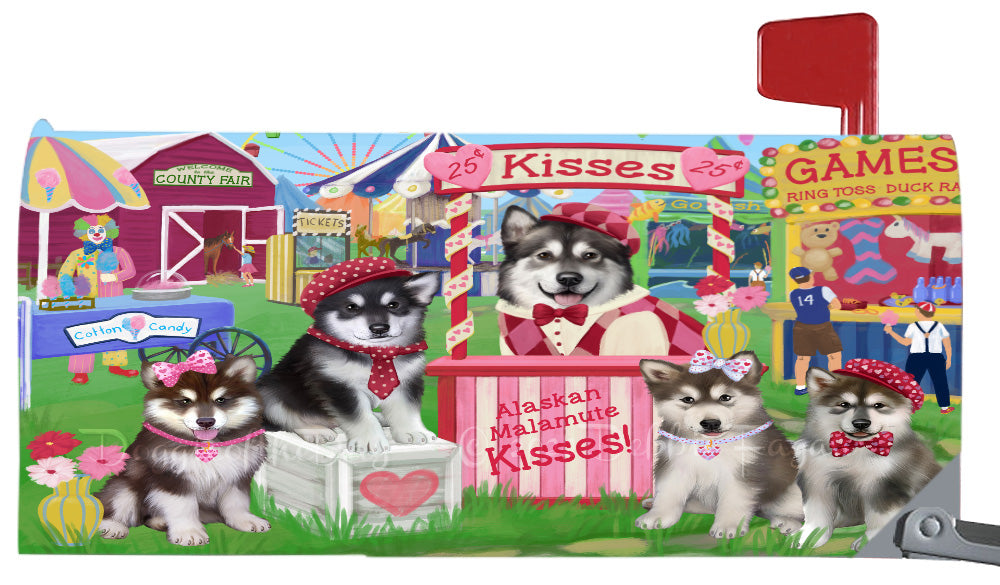 Carnival Kissing Booth Alaskan Malamute Dogs Magnetic Mailbox Cover Both Sides Pet Theme Printed Decorative Letter Box Wrap Case Postbox Thick Magnetic Vinyl Material