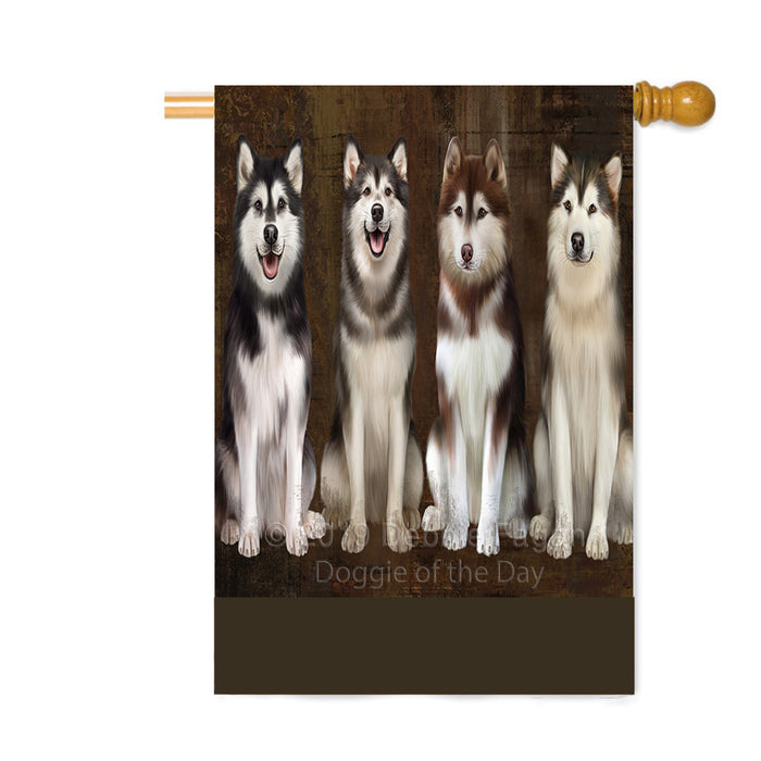 Personalized Rustic 4 Alaskan Malamute Dogs Custom House Flag FLG64416