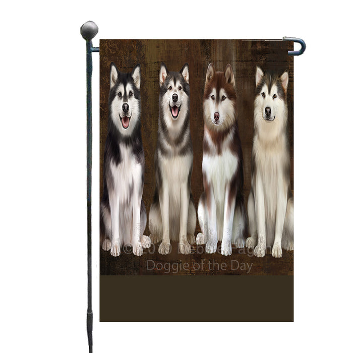Personalized Rustic 4 Alaskan Malamute Dogs Custom Garden Flag GFLG63339