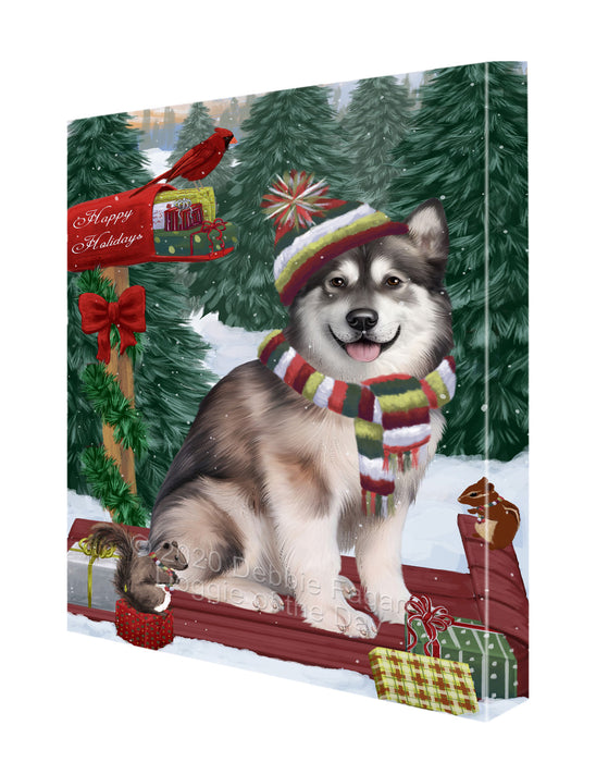 Christmas Woodland Sled Alaskan Malamute Dog Canvas Wall Art - Premium Quality Ready to Hang Room Decor Wall Art Canvas - Unique Animal Printed Digital Painting for Decoration CVS536