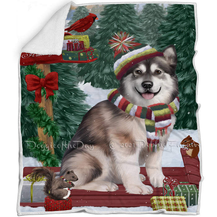 Merry Christmas Woodland Sled Alaskan Malamute Dog Blanket BLNKT142659