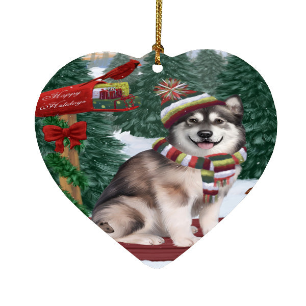 Christmas Woodland Sled Alaskan Malamute Dog Heart Christmas Ornament HPORA59370