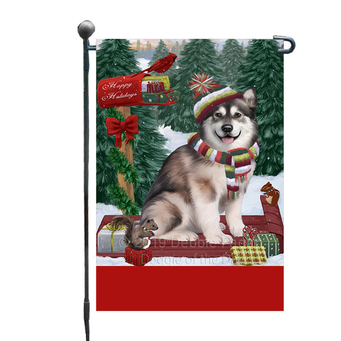 Personalized Merry Christmas Woodland Sled  Alaskan Malamute Dog Custom Garden Flags GFLG-DOTD-A61462