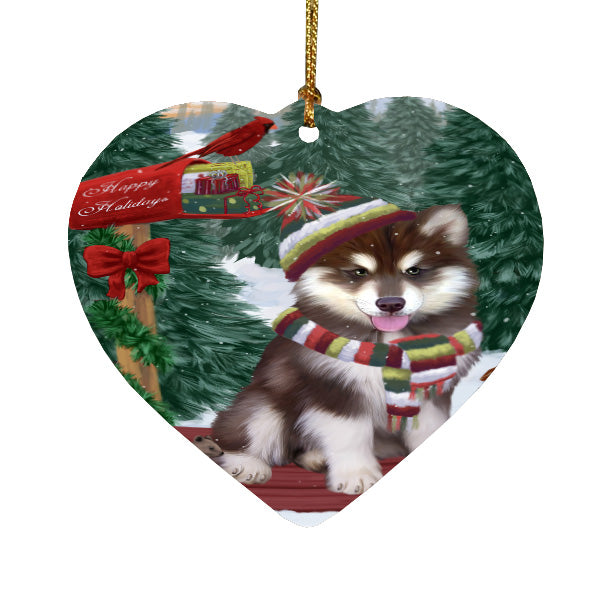 Christmas Woodland Sled Alaskan Malamute Dog Heart Christmas Ornament HPORA59371