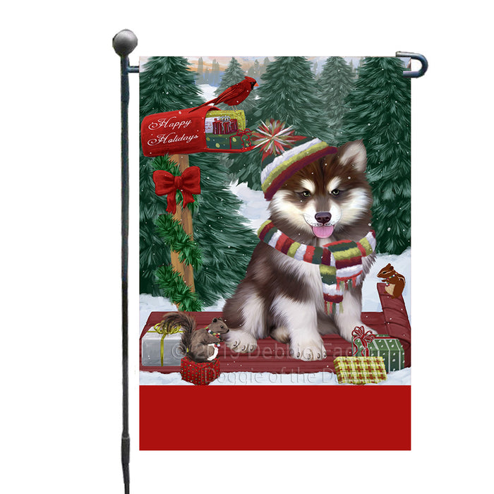 Personalized Merry Christmas Woodland Sled  Alaskan Malamute Dog Custom Garden Flags GFLG-DOTD-A61463