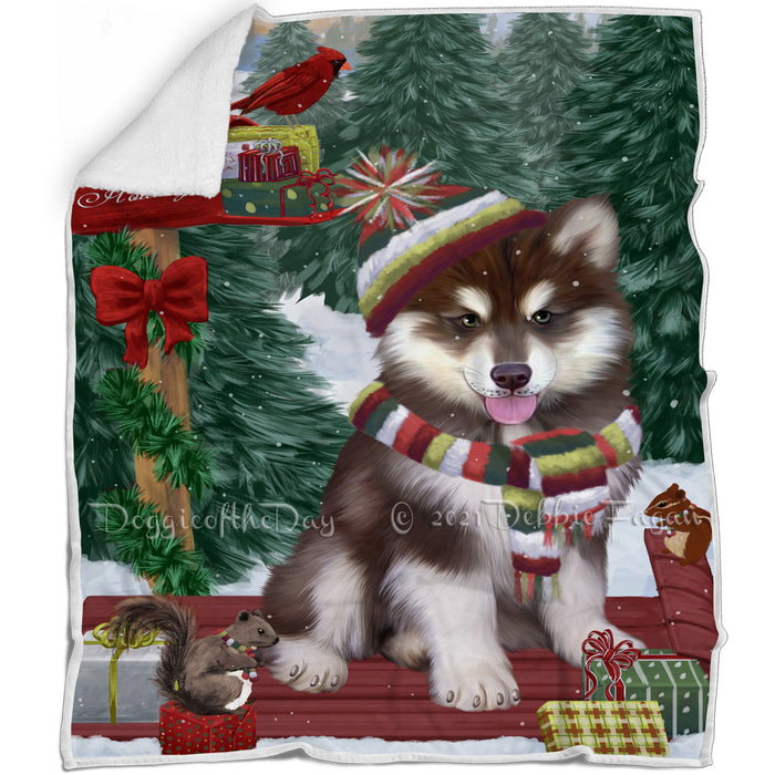 Merry Christmas Woodland Sled Alaskan Malamute Dog Blanket BLNKT142660