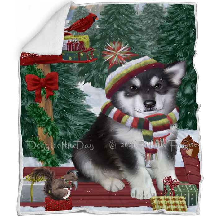 Merry Christmas Woodland Sled Alaskan Malamute Dog Blanket BLNKT142661