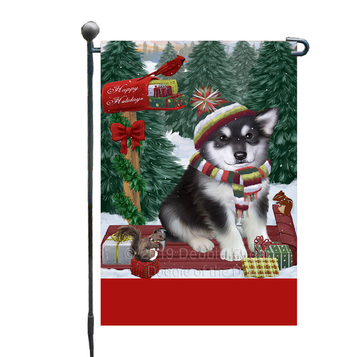 Personalized Merry Christmas Woodland Sled  Alaskan Malamute Dog Custom Garden Flags GFLG-DOTD-A61464