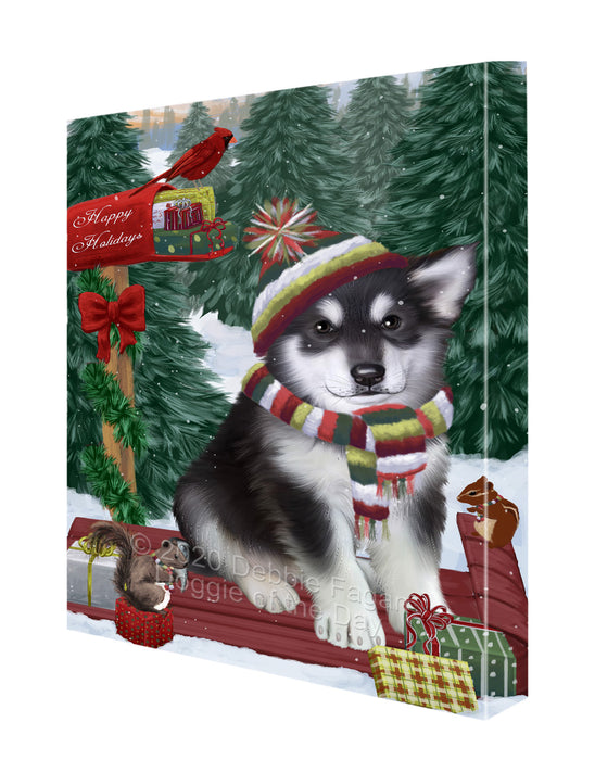 Christmas Woodland Sled Alaskan Malamute Dog Canvas Wall Art - Premium Quality Ready to Hang Room Decor Wall Art Canvas - Unique Animal Printed Digital Painting for Decoration CVS538