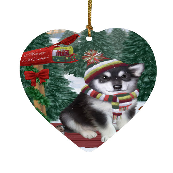 Christmas Woodland Sled Alaskan Malamute Dog Heart Christmas Ornament HPORA59372