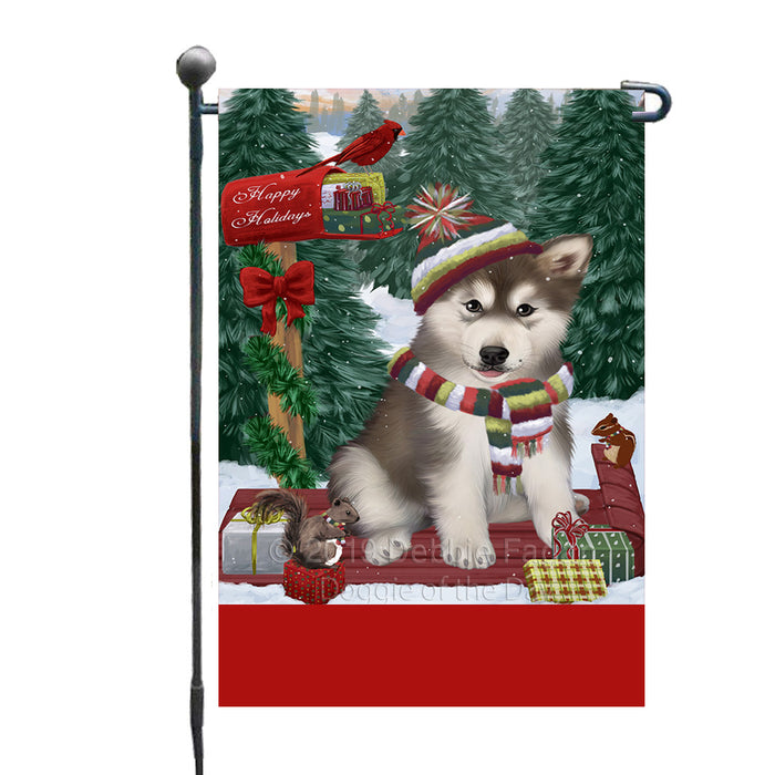 Personalized Merry Christmas Woodland Sled  Alaskan Malamute Dog Custom Garden Flags GFLG-DOTD-A61465