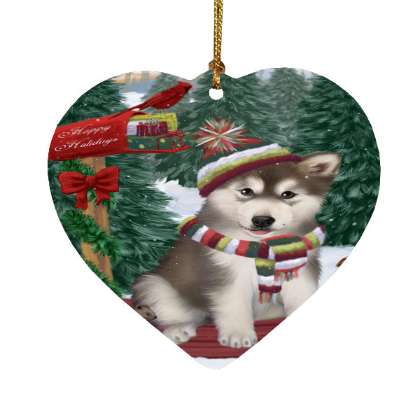 Christmas Woodland Sled Alaskan Malamute Dog Heart Christmas Ornament HPORA59373